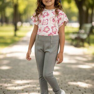 (C-92)Girls Gray Stretch Pants Size 10 Zip Front‎ Slim Fit Casual Comfort Kids